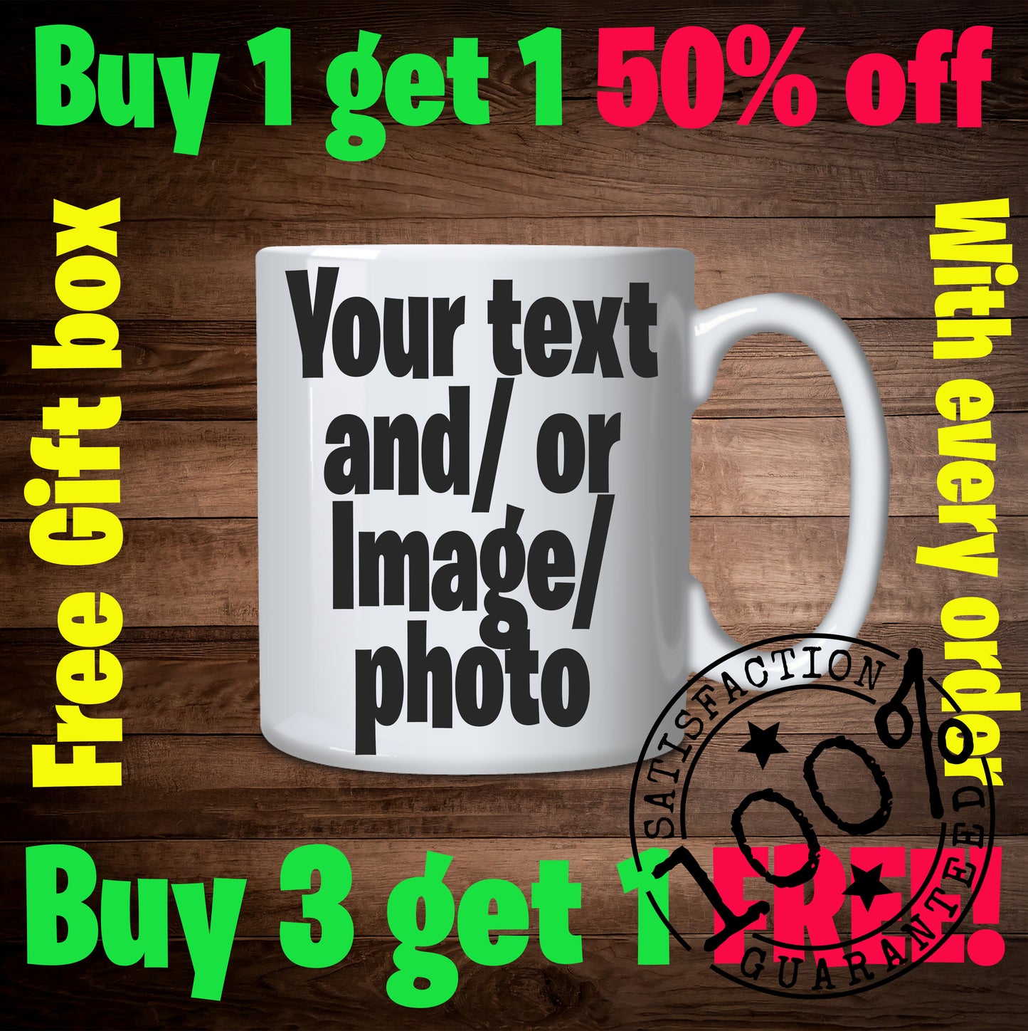 Personalised Mug With any Name, Photo, Text, Fully Custom Personalised Cup, Design Your Own!!